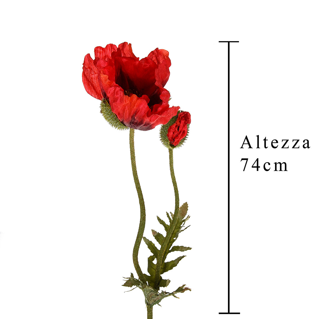 2 Pezzi • Fiore di Papavero artificiale con 2 fiori • 74 cm