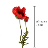 2 Pezzi • Fiore di Papavero artificiale con 2 fiori • 74 cm