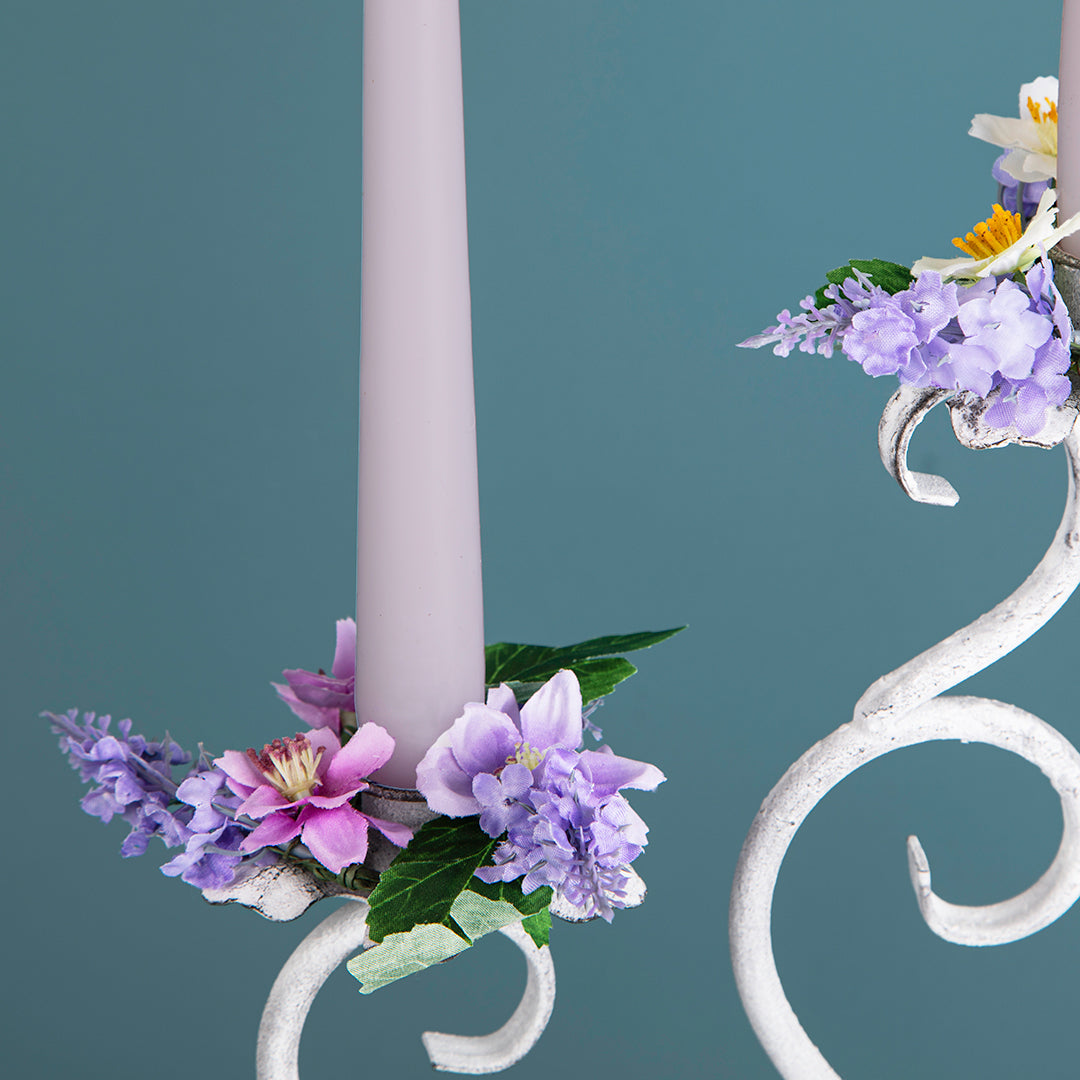 6 Pezzi • Giro candela con lavanda e dalie • 8 cm