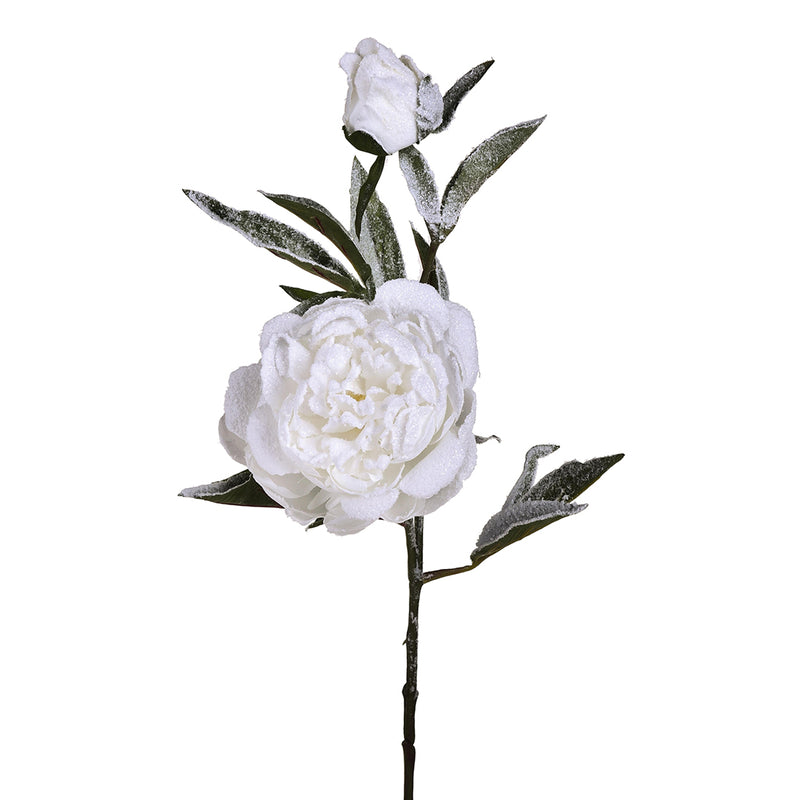 4 Pezzi • Peonia con 2 fiori e neve • 70,5 cm