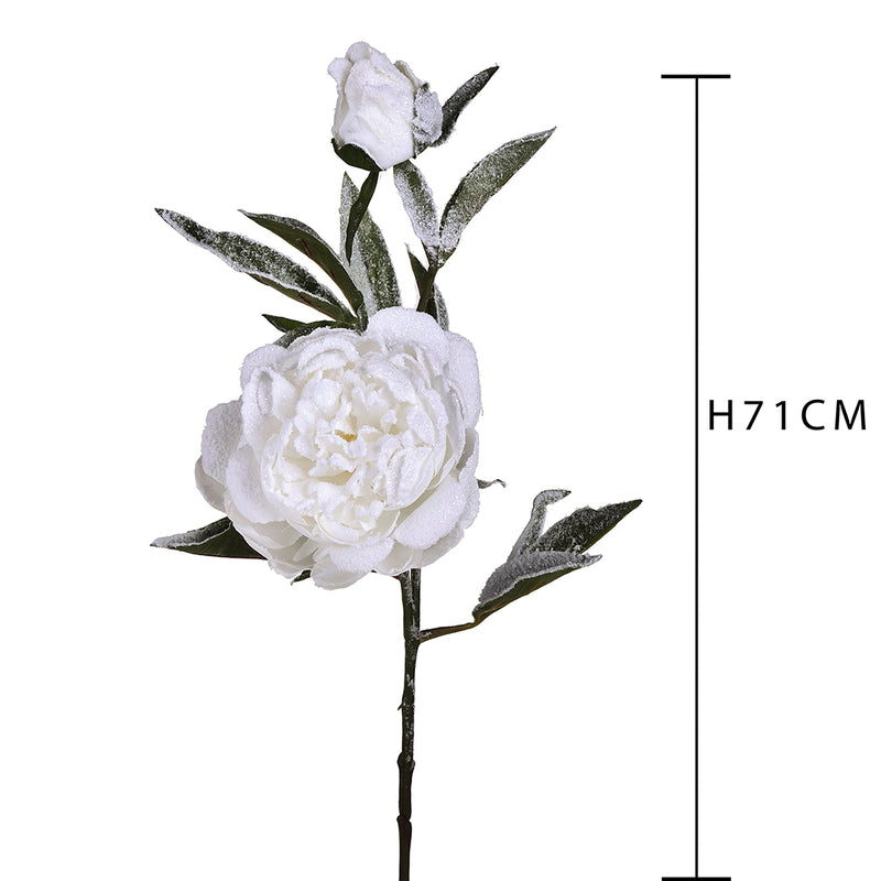 4 Pezzi • Peonia con 2 fiori e neve • 70,5 cm