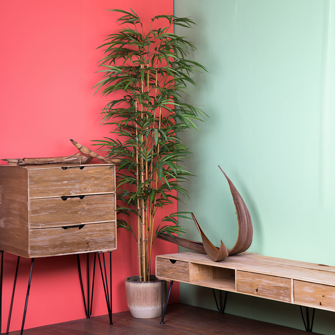 Mini bamboo artificiale per 5 rami con vaso • 130 Cm
