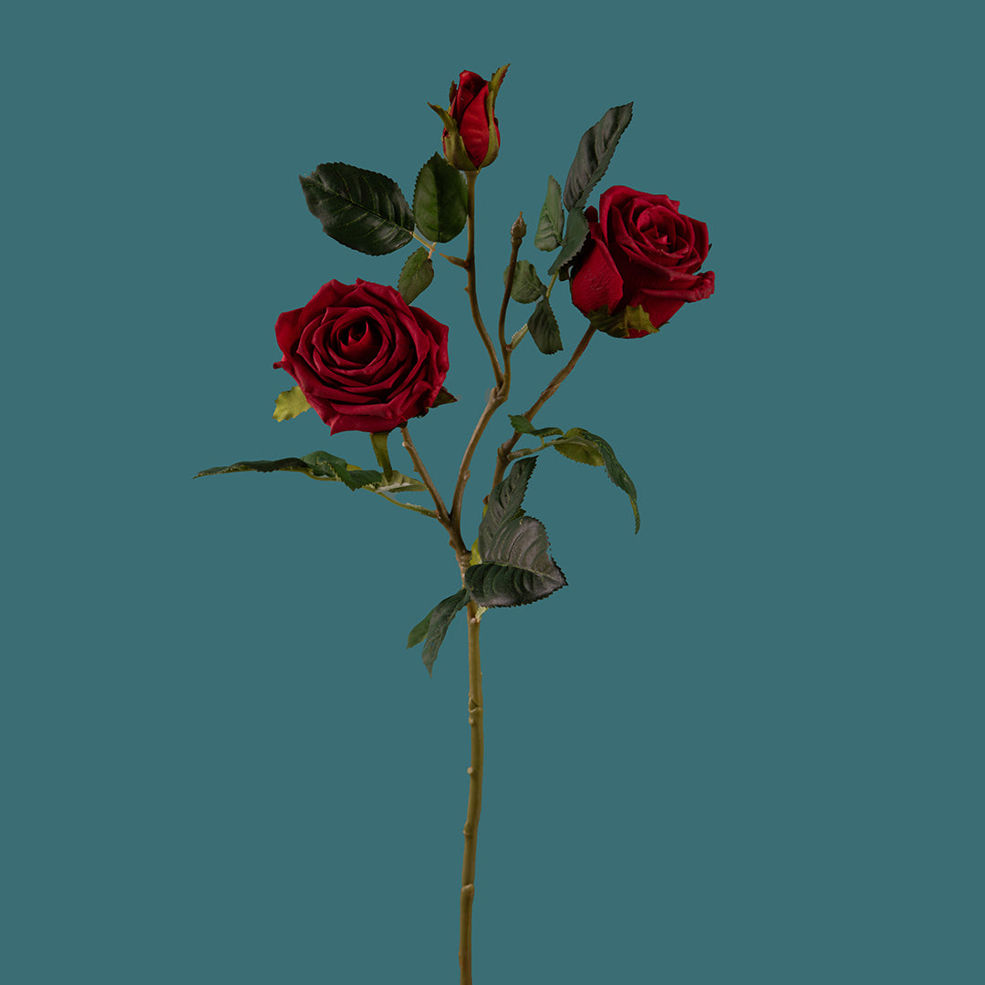 2 Pezzi • Rose artificiali real touch a 3 diramazioni • 80 cm