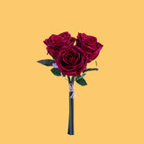 2 Pezzi • Bouquet rose artificiali 3 fiori real touch • 30 cm