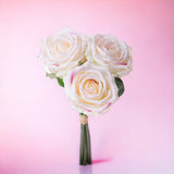 2 Pezzi • Bouquet rose artificiali 3 fiori real touch • 30 cm