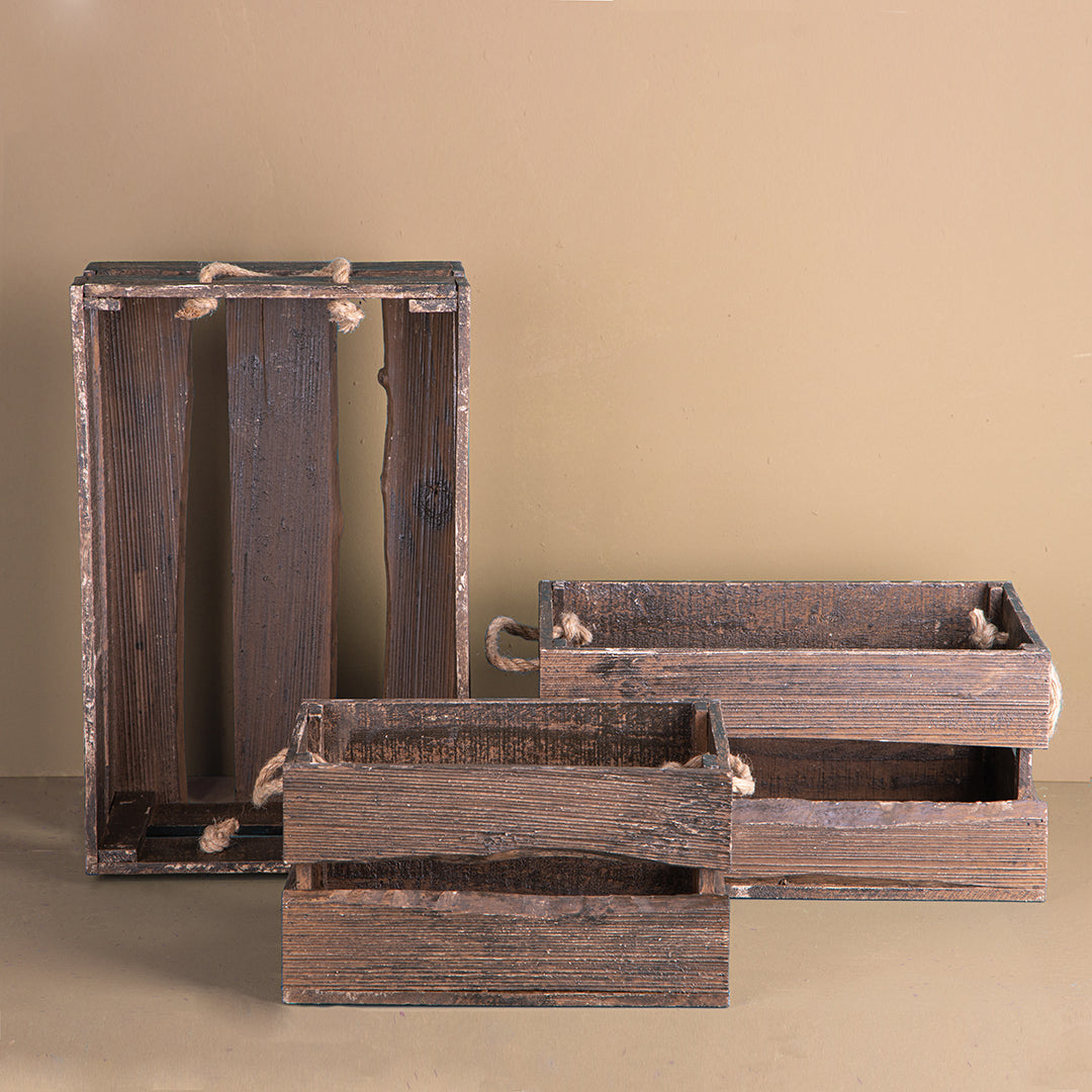 Set 3 cassetta legno manici • 48 cm