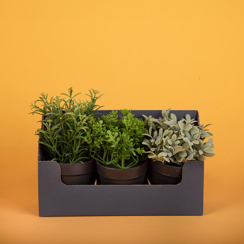 1 Pezzi • Tre mini piante aromatiche vaso assortite artificiale •  20 cm