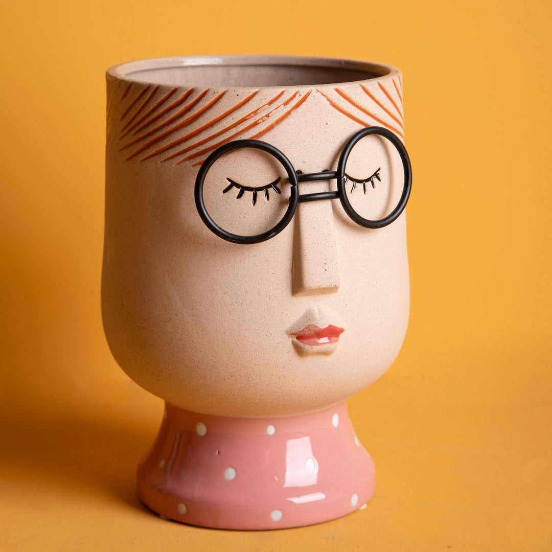 Vaso testa donna occhiali • 21 cm