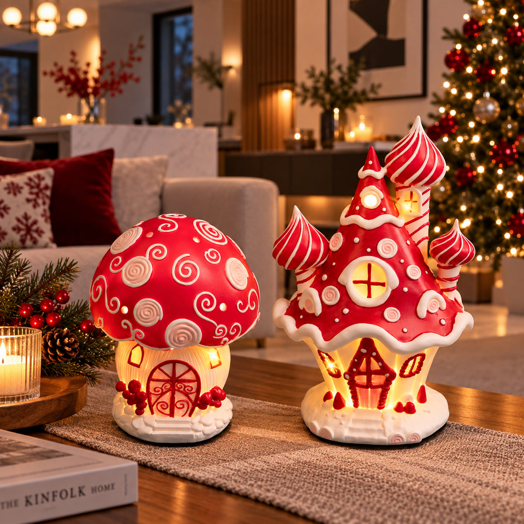 Casa fungo e caramelle con led • H 26,2 cm