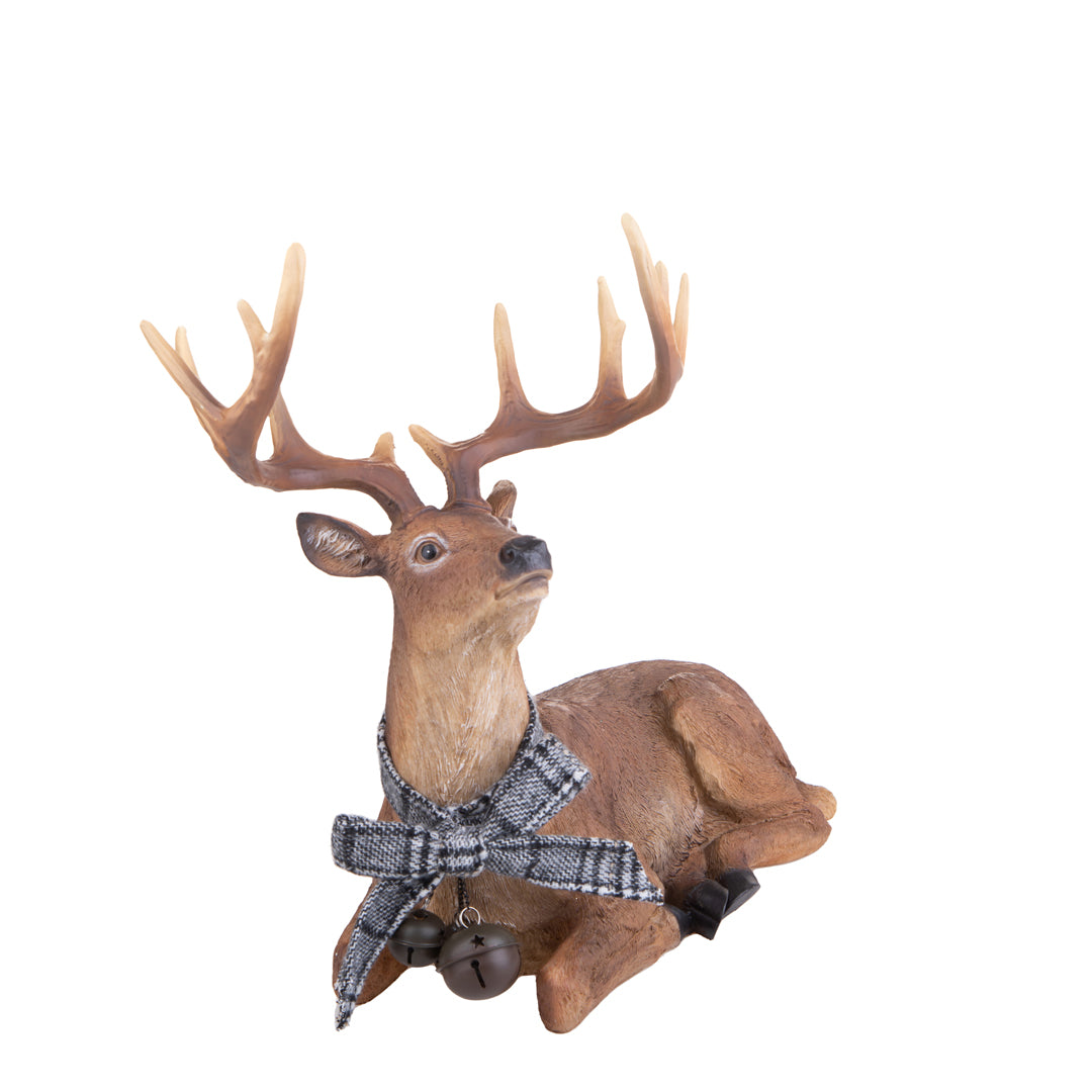 Renna Seduta con Fiocco e Campane  • 34,5 cm