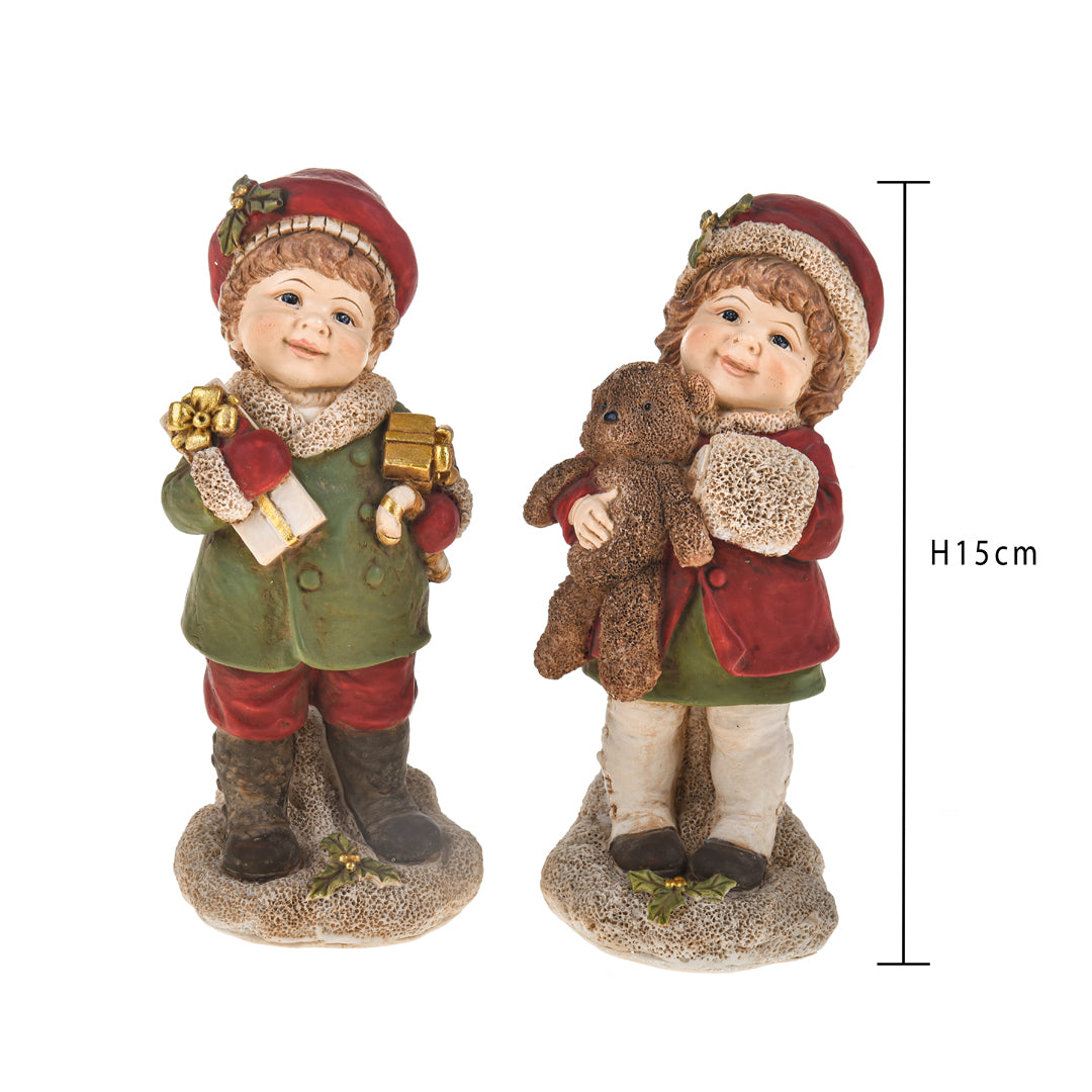 2 bambini con doni nat. • H 15 cm