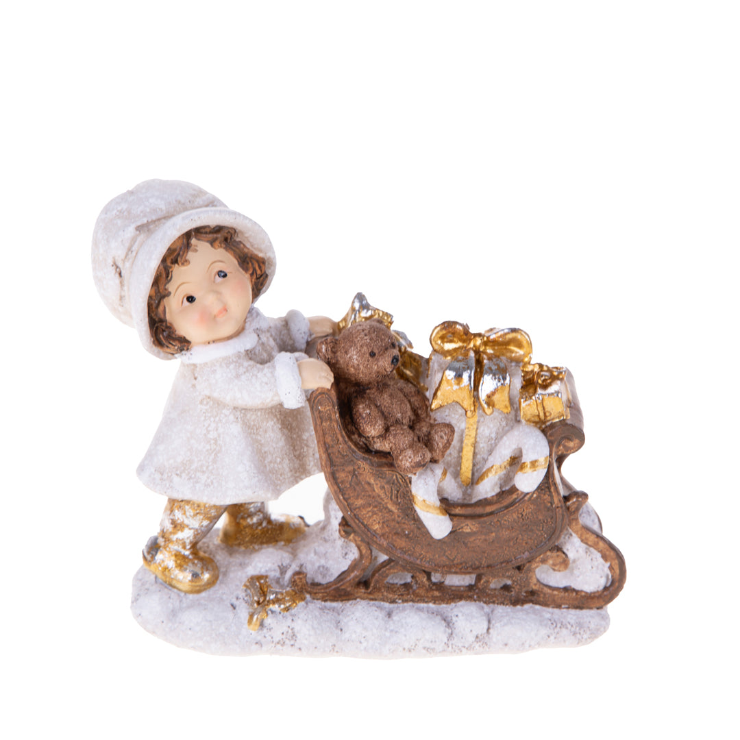 Bimba con slitta pacchi dono • H 12 cm