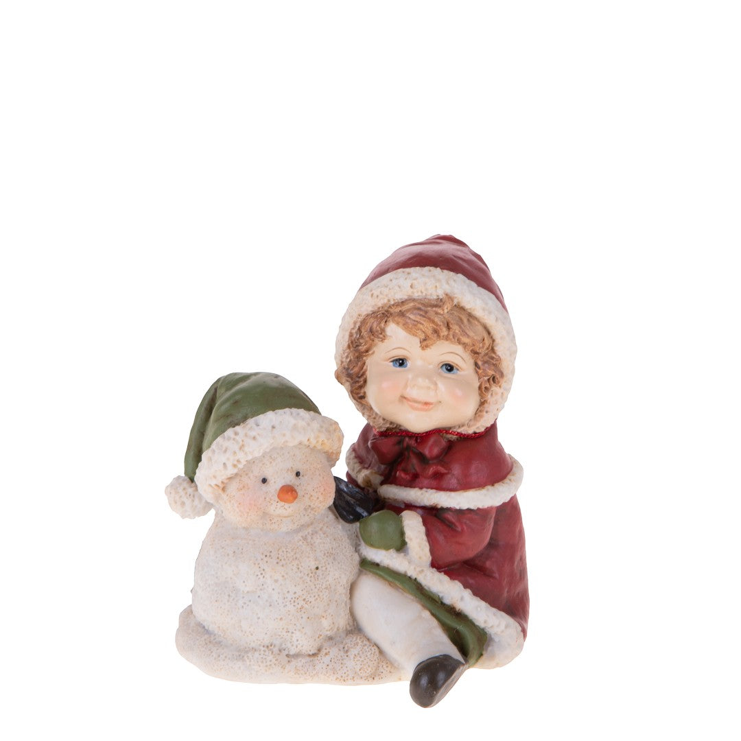 2 Pezzi •  Bimba con Pupazzo Neve  • 11 cm