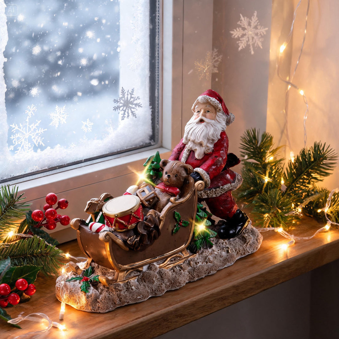 Babbo con led su slitta • H 19,5 cm
