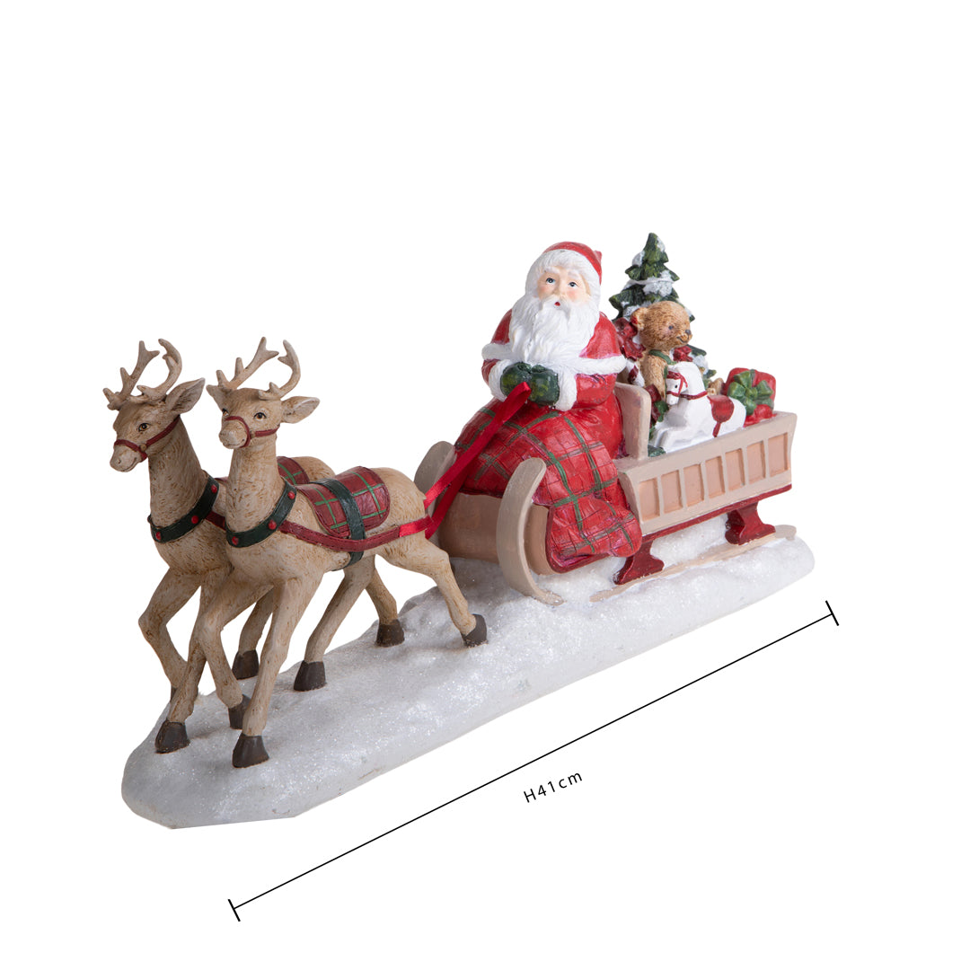 Babbo natale su slitta con daini • H 18,6 cm