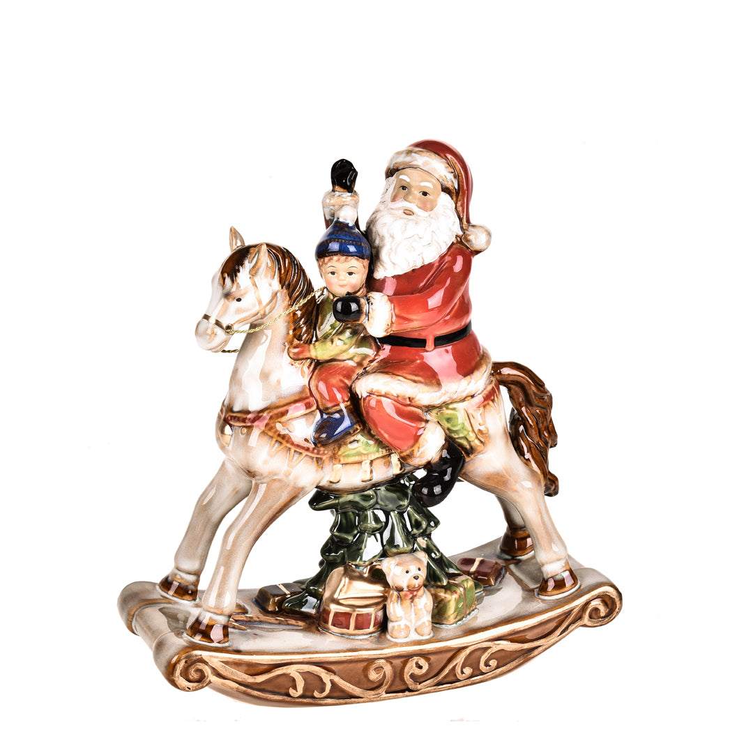 Babbo natale porcellana su cavallo • 25 cm
