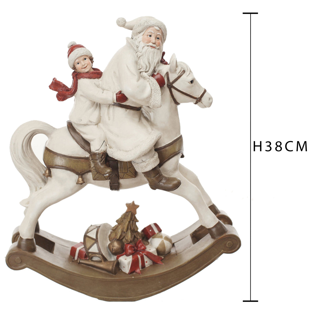 Babbo natale con bambino s/cavallo • H 38 cm