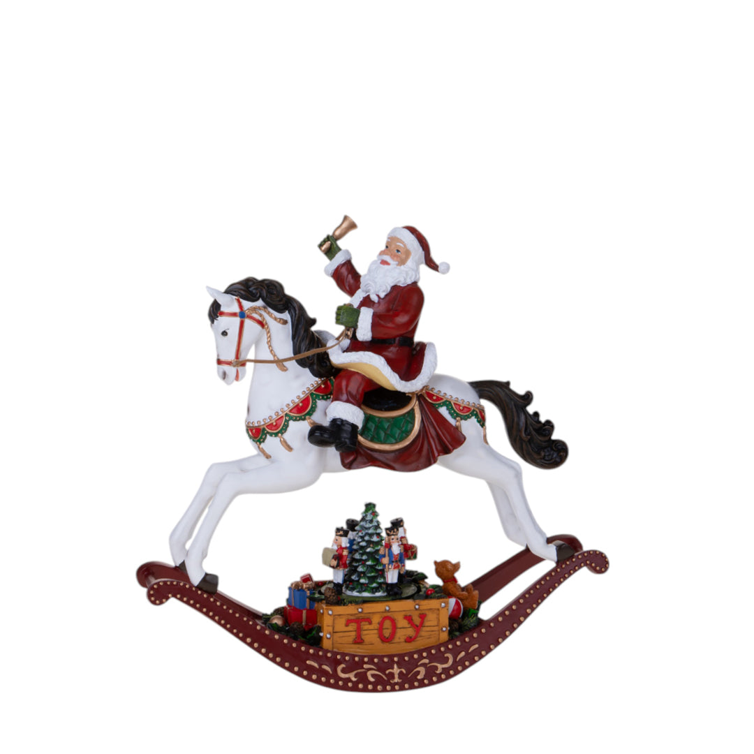 Babbo con Led+Mov+Mus Su Cavallo • 31 cm