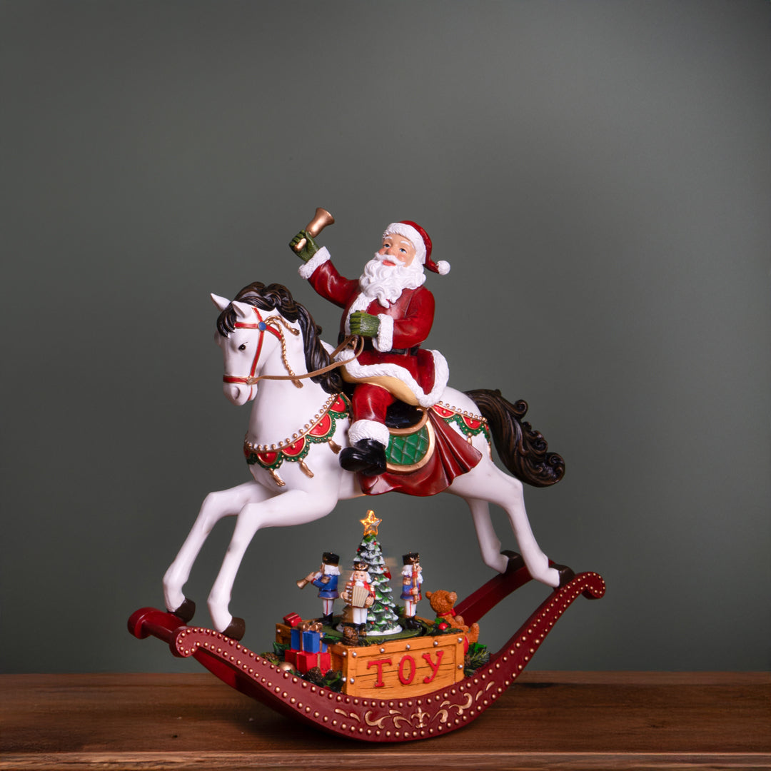 Babbo con Led+Mov+Mus Su Cavallo • 31 cm