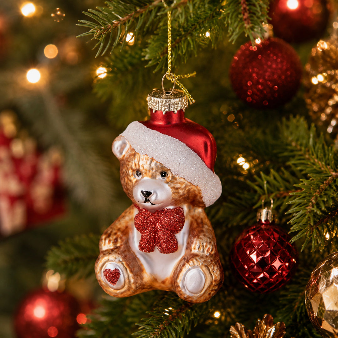 Pezzi 6 • Dec.orsetto con fiocco natale • H 8,6 cm
