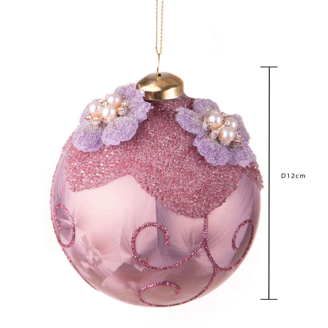 Pezzi 4 • Sfera con fiori intarsi e perle • H 10 cm