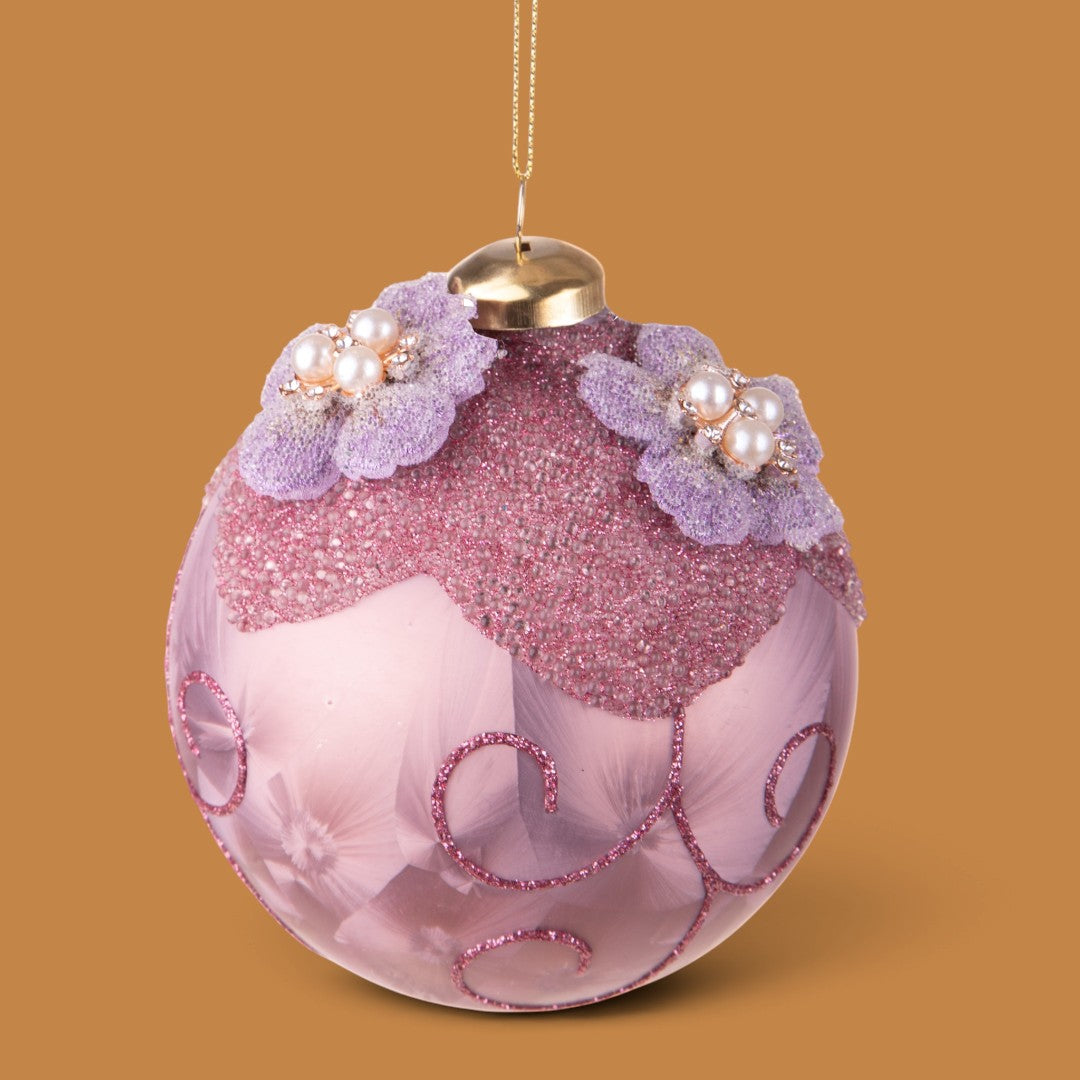 Pezzi 4 • Sfera con fiori intarsi e perle • H 10 cm