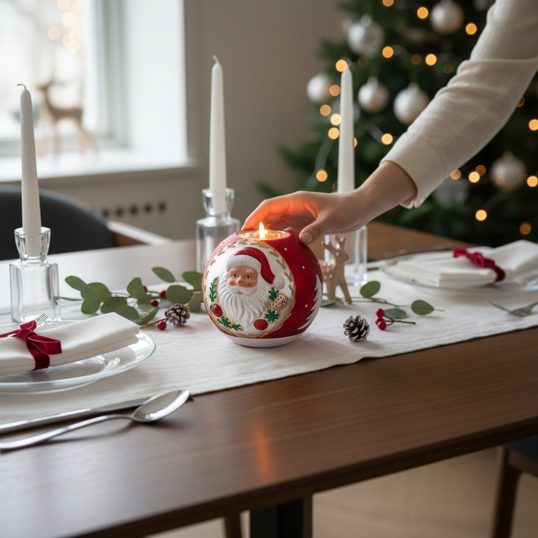 Pezzi 2 • Porta tealight con santa • H 9,4 cm