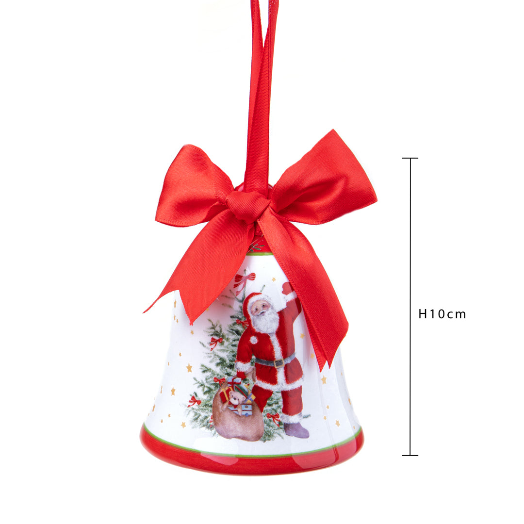 Pezzi 3 • Campana con babbo natale cer. • H 10 cm