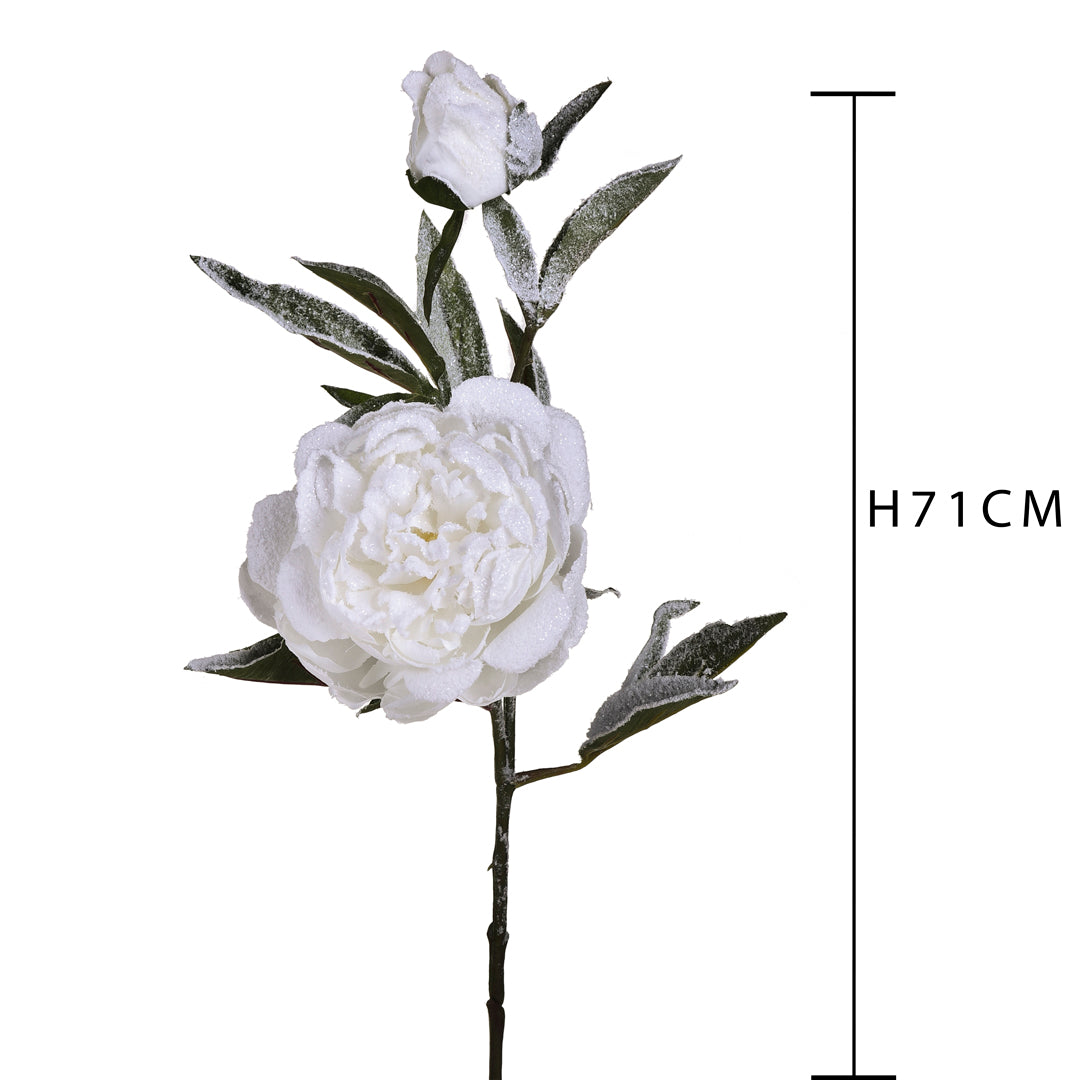 4 Pezzi • Peonia con 2 fiori e neve • 70,5 cm
