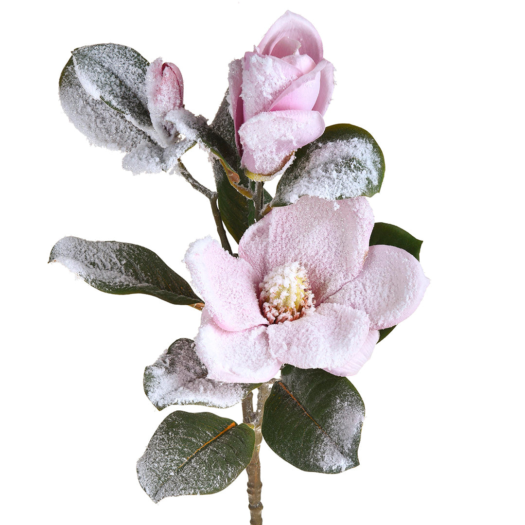 4 Pezzi • Magnolia con 3 fiori innevata • 76 cm