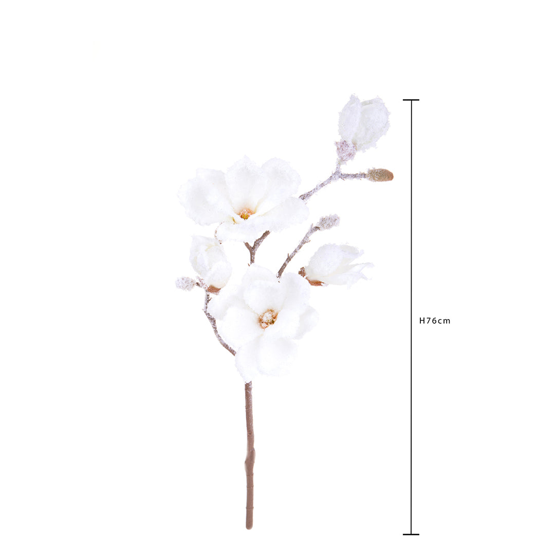 2 Pezzi • Magnolia con 3 fiori innevata • 76 cm