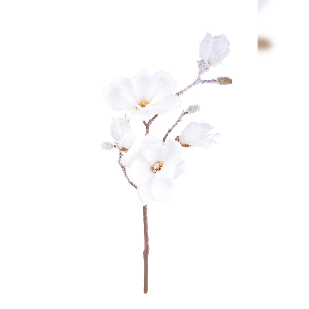 2 Pezzi • Magnolia con 3 fiori innevata • 76 cm