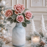 Pezzi 12 • Rosa con foglia glitter • H 55 cm