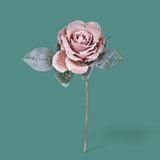Pezzi 12 • Rosa con foglia glitter • H 55 cm