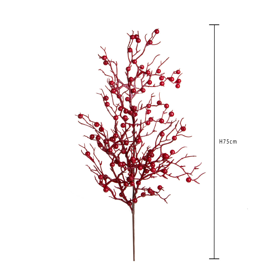 Pezzi 12 • Ramo corallo con ilex • H 75 cm