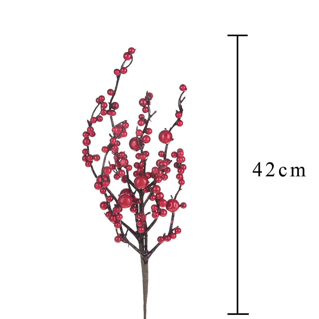 6 Pezzi • Ramo ilex con bacche rosse • 42 cm