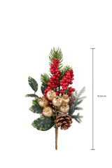 24 Pezzi • Ramo pino con gold berries • 26 cm