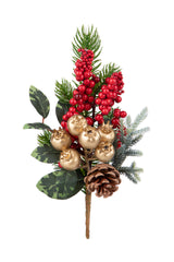 24 Pezzi • Ramo pino con gold berries • 26 cm