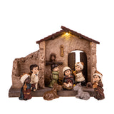 Nativita' h, 9 pz con capanna con led • H 29 cm