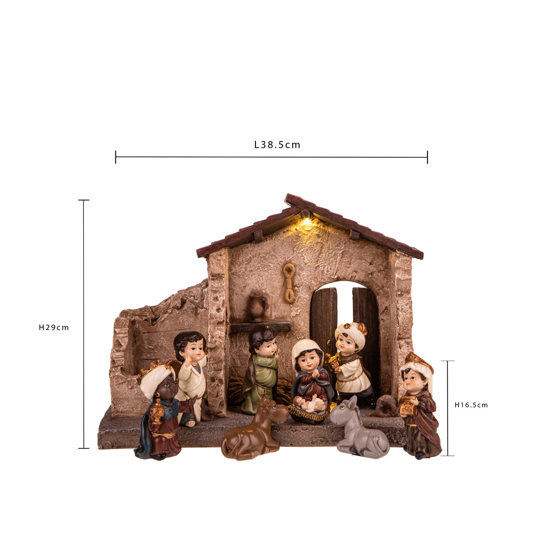 Natività capanna luce led 9 pezzi • 16,5 cm
