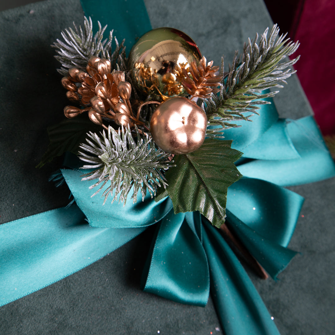 Pezzi 12 • Pick con meline e sfera natale • H 13 cm