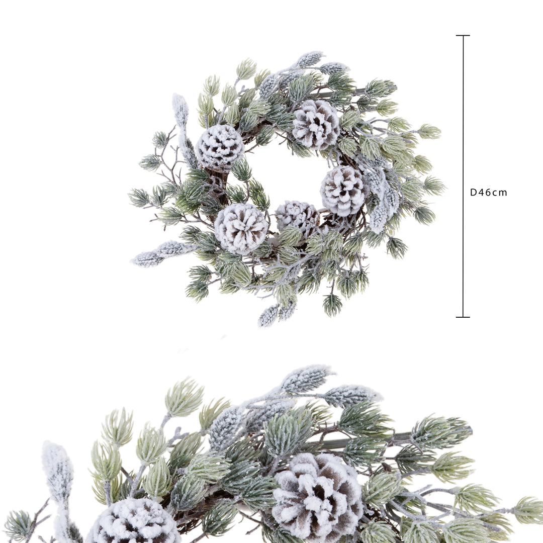 Corona con Pigne e Neve  • 46 cm