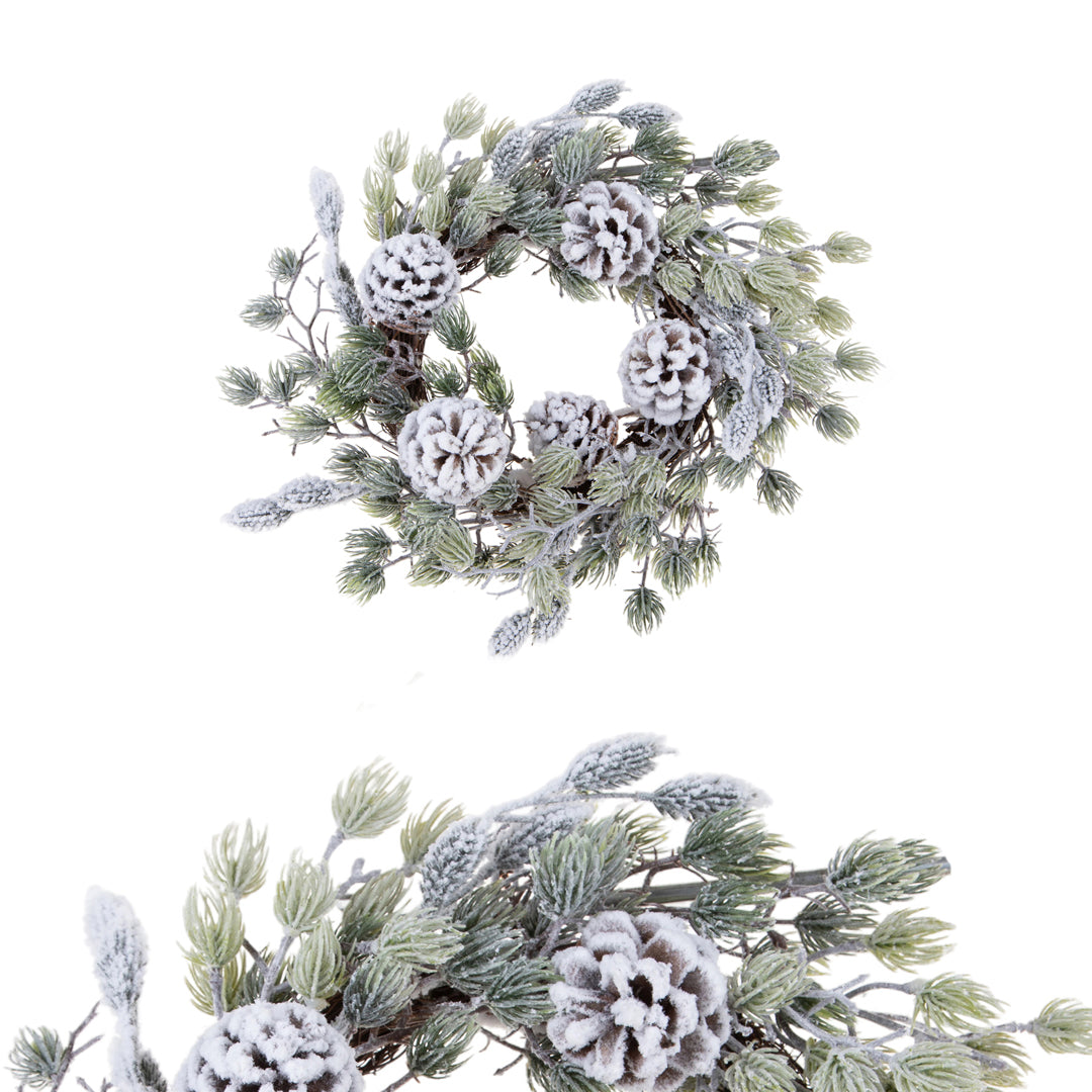 Corona con Pigne e Neve  • 46 cm