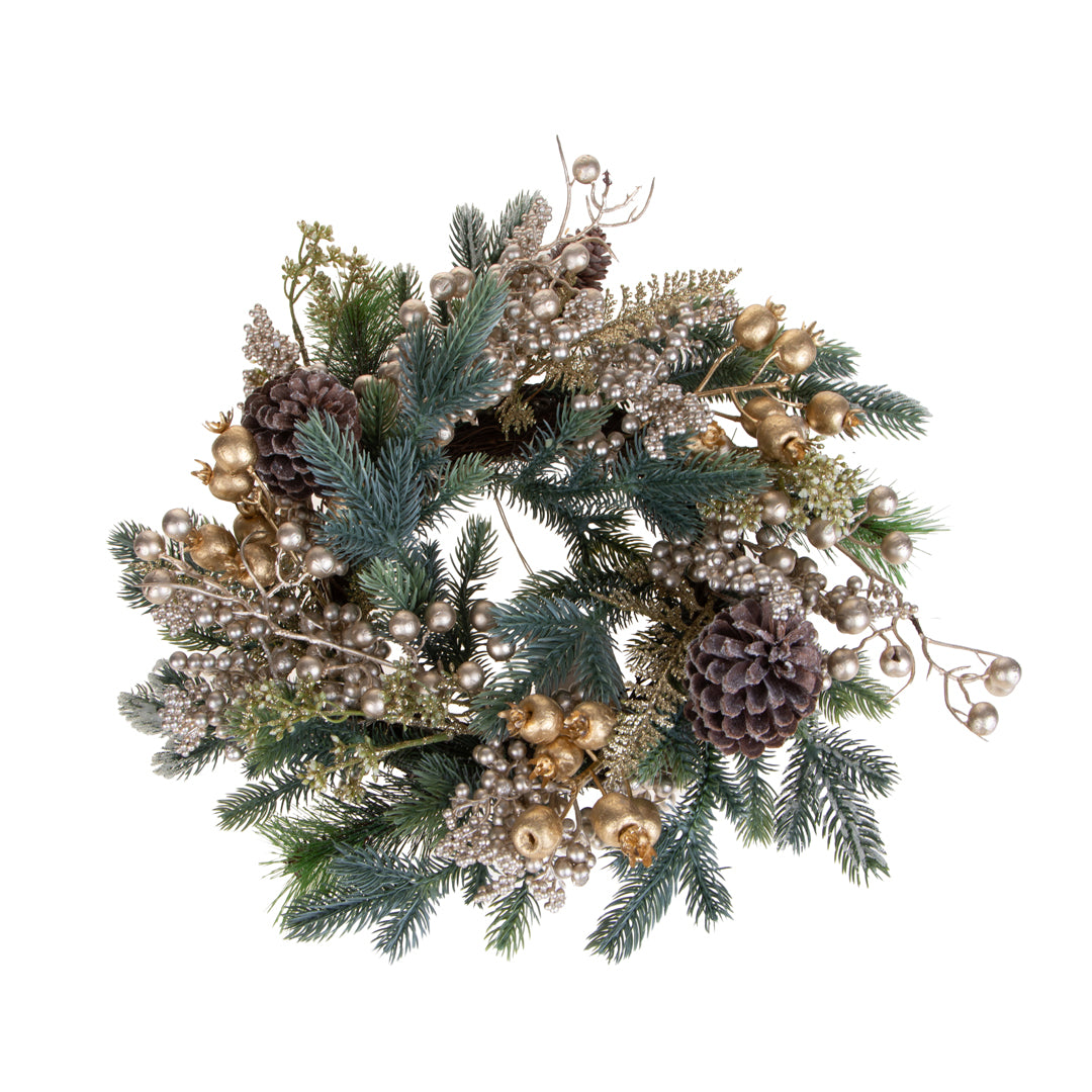 Corona conAbete ilex e pigne • H 10 cm