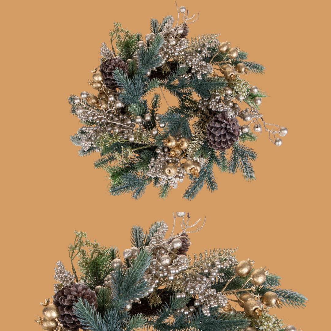 Corona conAbete ilex e pigne • H 10 cm