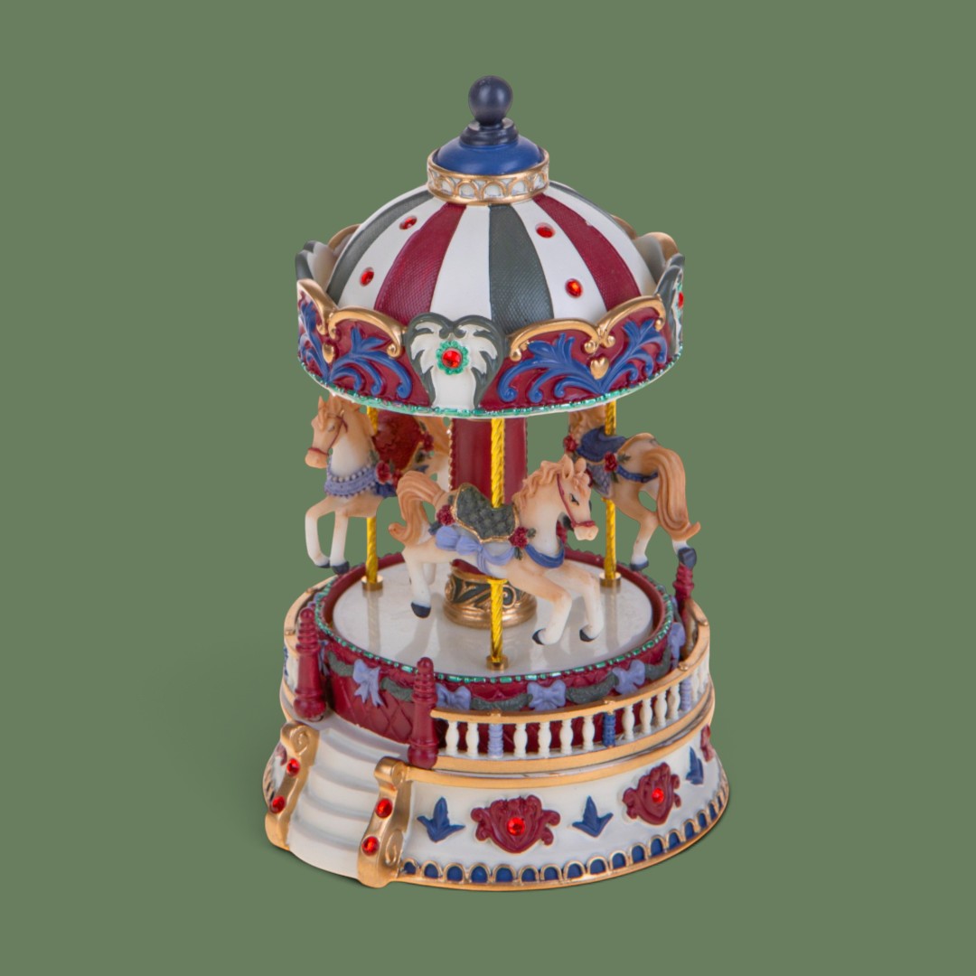 Carosello h19 cm con cavallini carillon • H 19 cm