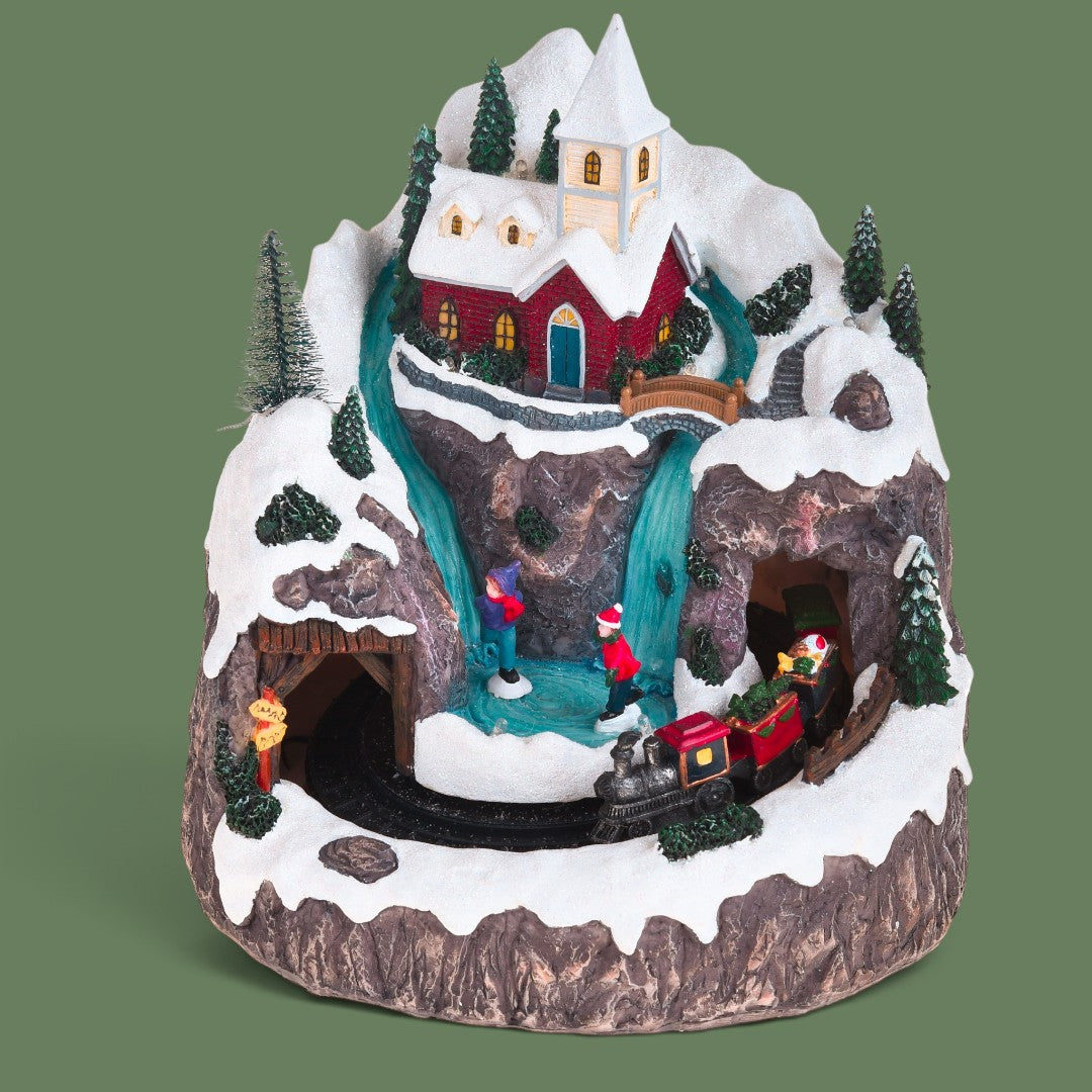 Villaggio luc+mus+mov con tren • H 23,5 cm