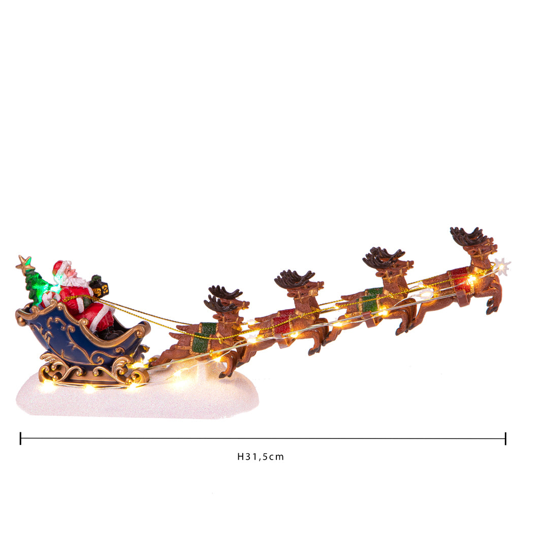 Babbo nat. con slitta con led • H 16 cm