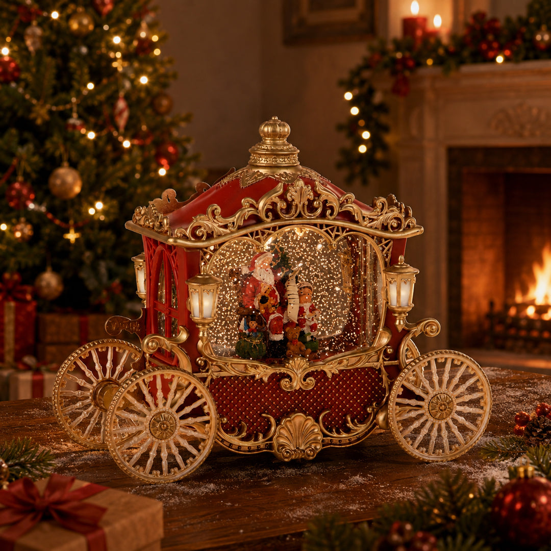 Carrozza 25.5xh21 cm con santa led+musica • H 21 cm