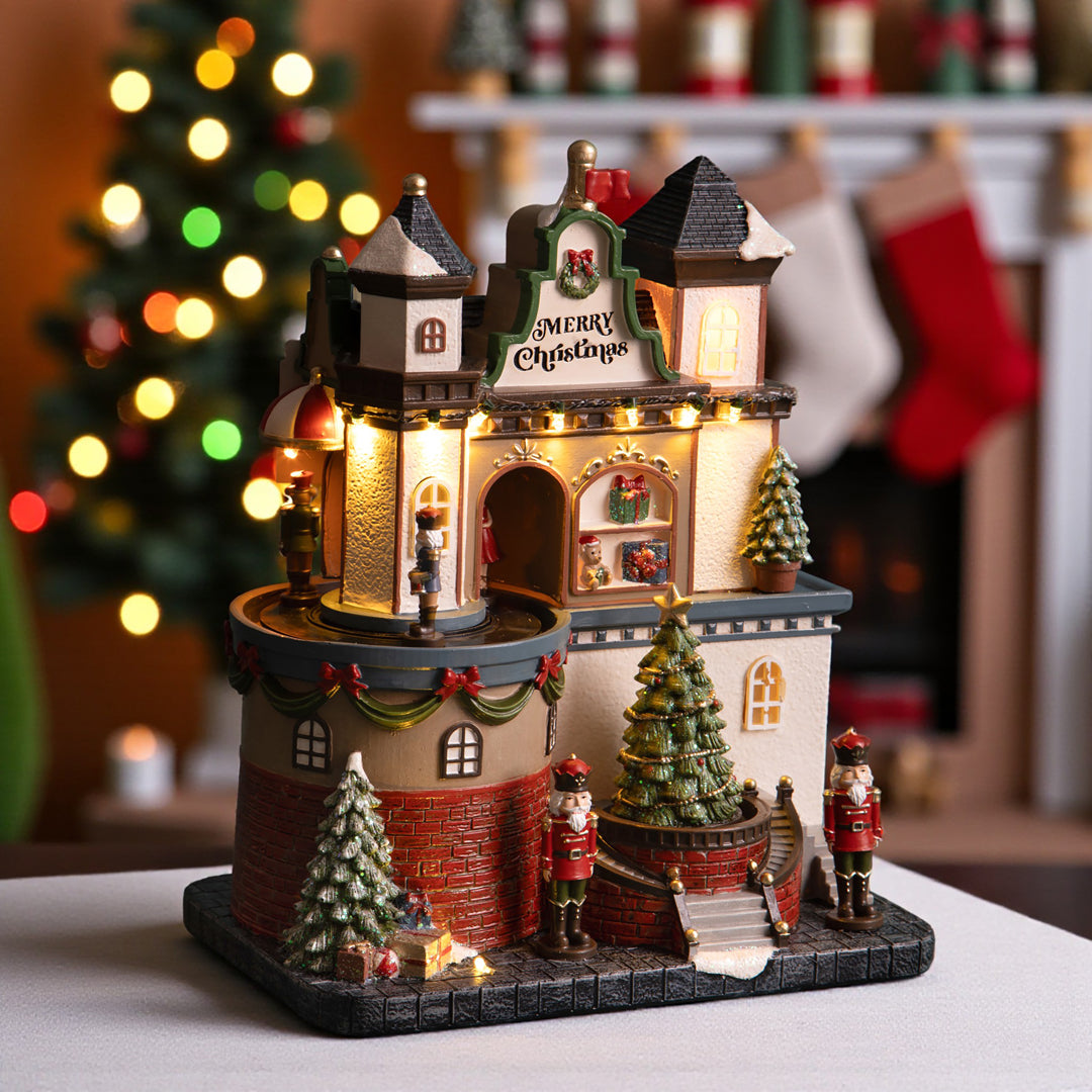 Castello con Alb.Natale Mov+Lu • 26 cm